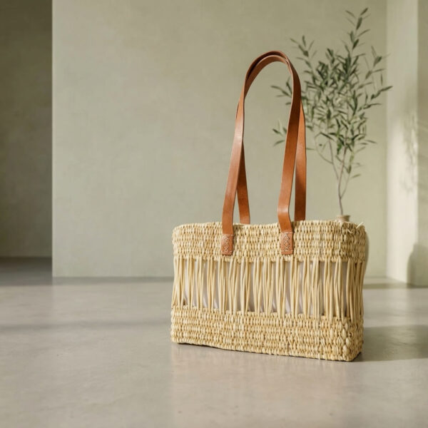 Capazo Rectangular de Junquillo - Asa de Piel