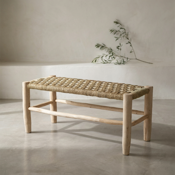 Banco de Madera y Esparto Rústico Mediterráneo