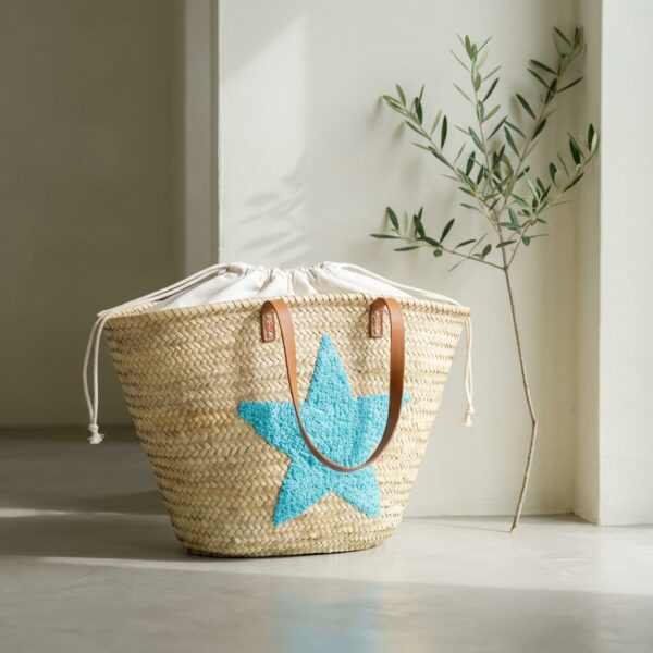 Capazo de Playa Estrella Lentejuelas - Asa de Piel