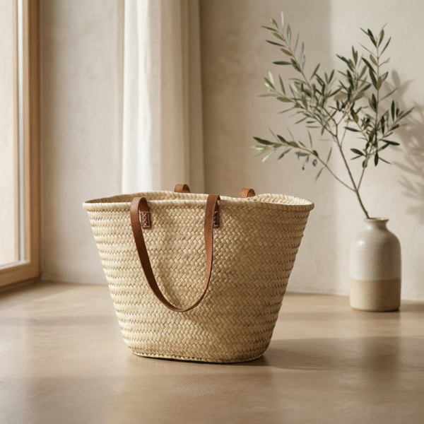 Capazo de Palma con Asa de Piel