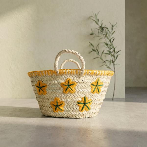 Capazo de Palma Pequeño con Flores Bordadas