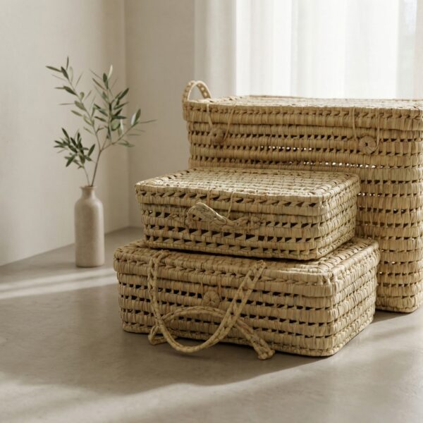 Cesto de Almacenaje con Tapa de Palma Natural | 3 Tamaños