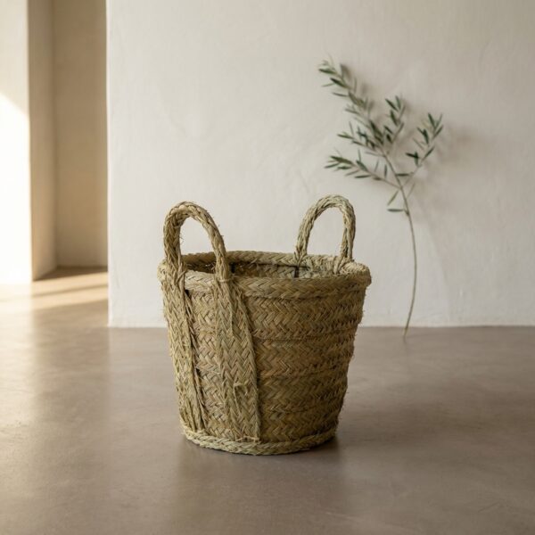 Leñero de Esparto con Asa Corta